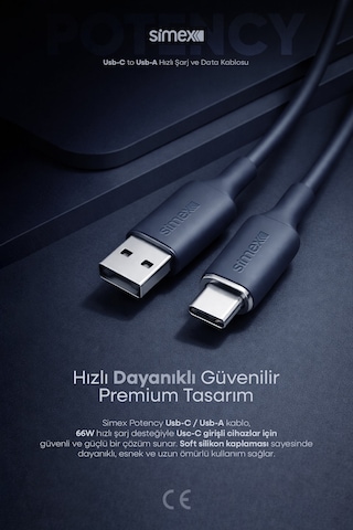 Simex 66w Hızlı Şarj Usb/type-c Kablo Samsung, Huawei, Honor, Uyumlu - Soft Silikon, Dayanıklı 1.2m Spk-14