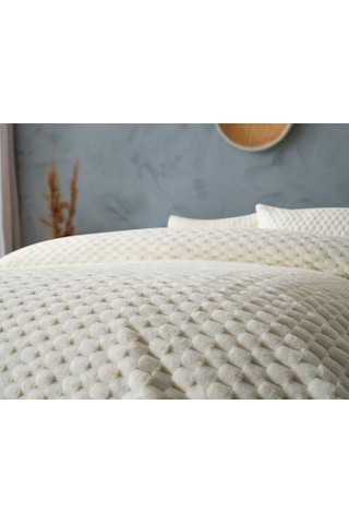 Doqu Petek Battaniye Seti Çift Kişilik Krem Diğer