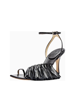 A.w.a.k.e. Mode Delta Yüksek Püsküllü Sandalet, 80mm Stiletto Topuklu, Italya Üretimi Siyah