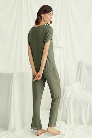 Monamise 18488 Kadın V Yaka Kısa Kollu Pijama Takımı-haki Haki