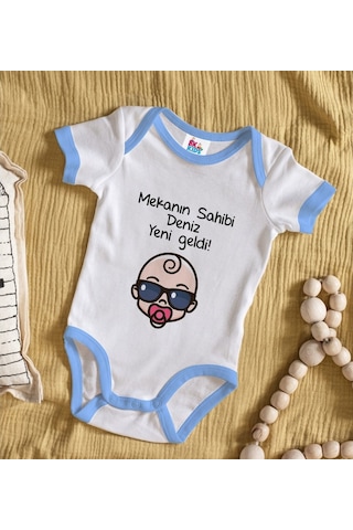 Bitmeyenkartus Bk Kids Kişiye Özel Mavi Bebek Body Zıbın - Model 103 Çok Renkli