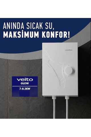 Veito Glow 7-8.3kw Ani Su Isıtıcısı - A Sınıfı Enerji Tasarruflu, Hassas Sıcaklık Kontrollü Şofben Elektirikli Şofben Montaj Dahil Değildir.