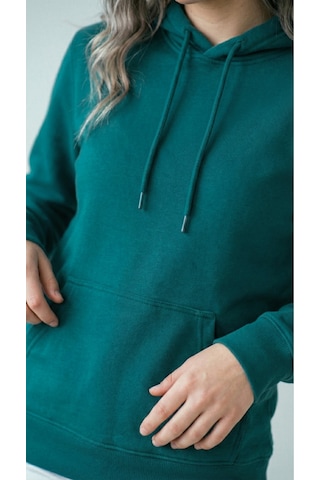 Hoxie Unisex Rahat Kesim Pamuklu Yumuşak Dokulu İçi Polarlı Basic Desenli Kapüşonlu Sweatshirt Petrol Yeşili