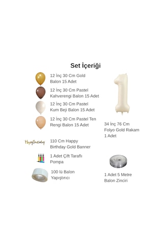 2 Yaş Pompa Hediyeli Doğum Günü Seti Banner Gold Kahverengi Kum Beji Ten Rengi Balonlar Krem Rakam Çok Renkli
