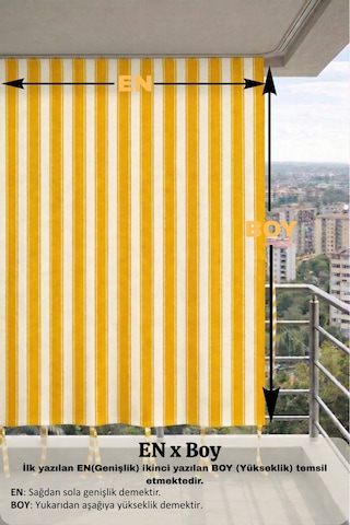 Sarı-beyaz Balkon Perdesi Kornişli Bağcıklı Su Geçirmez Dış Mekan Dayanıklı Modern Balkon Brandası