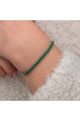 Artsmagazinmücevher Gümüş Yeşil Zirkon Taşlı Su Yolu Kadın Bileklik