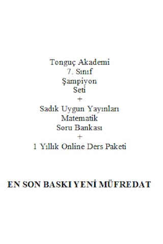Tonguç Akademi 7. Sınıf Şampiyon Seti En Son Baskı Yeni + Sadık Uygun Yayınları Matematik Soru Bankası + 1 Yıllık Online Ders Paketi