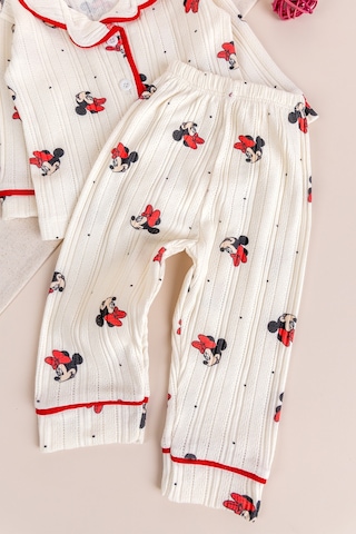 Babymod Fiğürlü Bebe Yaka Önden Düğmeli Kız Bebek Pijama Takımı Kımızı