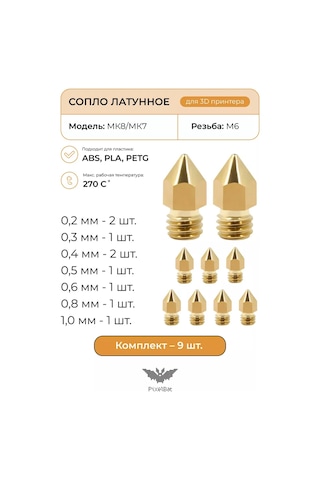 Pixelbat Pirinç Nozzle Seti 9 Adet, 3d Yazıcı İçin Mk8/mk7. 168262599