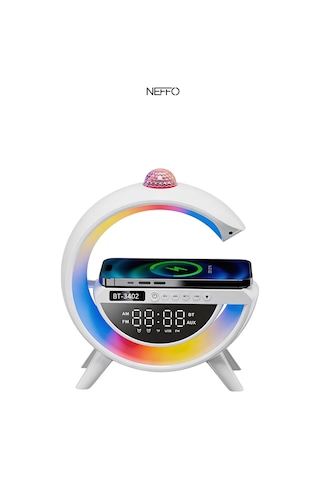 G Harfi Şeklinde Dijital Saat Kablosuz Şarj Rgb Gece Lambası Bluetooth Hoparlör Çok Amaçlı İstasyon