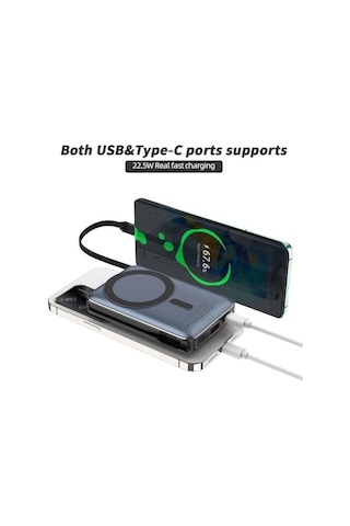 Magnetic Power Bank 10000 Mah Kablosuz Hızlı Şarj Magsafe Uyumlu Led Ekranlı, 22.5w Pd Qc Taşınabilir Şarj Cihazı, Standlı, Type-c Usb Powerbank Güç Kaynağı Derin Lacivert Diğer