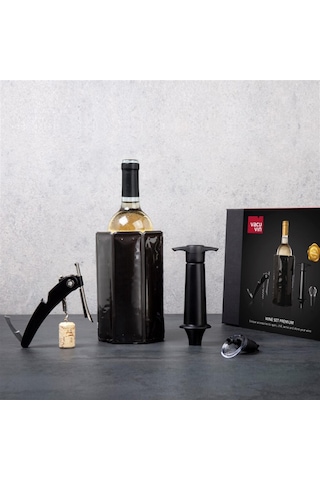 Vacu Vin Premium Şarap Seti 4 Parça Hediye Kutulu - Siyah