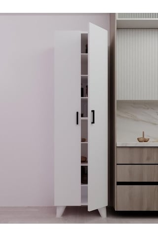 8 Raflı 2 Kapaklı 16r Mutfak Dolabı Banyo Dolabı Çok Amaçlı Dolap Beyaz Beyaz