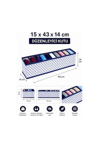 Puantiyeli Mavi Çekmece Ve Dolap Içi Akordiyon Organizer Mavi