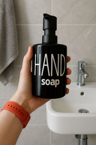 Qerhome 2'li Metal Standlı Süngerli Sabunluk Seti - Mutfak Sıvı Sabun Bulaşık Deterjanı Şişesi 400ml - Siyah-beyaz Siyah