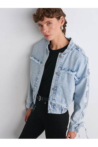 Dilvin 65367 Kolları Zımbalı Bomber Denim Mont-mavi Mavi