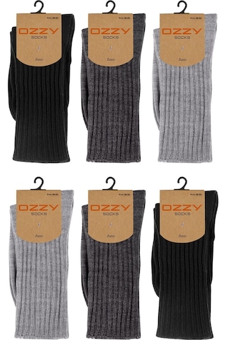 Ozzy Socks Soft Touch Kışlık Yünlü Kadın Uyku Çorabı 6'lı Siyah - Gri - Antrasit