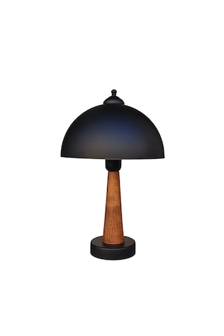 Legna Abajur Siyah Metal Sıvama Siyah Şapkalı Ahşap Gövdeli