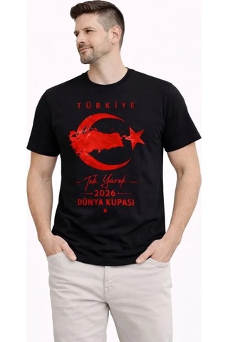 Veraura Lifestyle Erkek Türkiye Ay Yıldız Baskılı Taraftar Forma T-shirt - Siyah