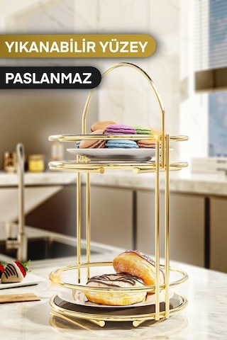 Bino 2 Katlı Lüks Kurabiyelik Servis Sunum Organizeri 40 CM Altın