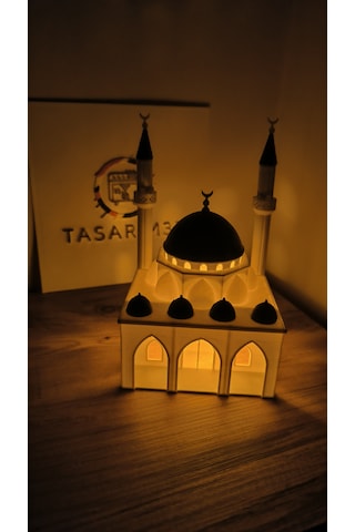 Çift Minareli Cami Modeli Tealiğht Mum İle Gönderim