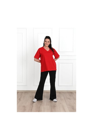 Kadın V Yaka Basic Büyük Beden T-shirt 1297-22 001