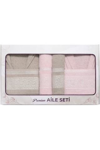6 Parça Aile Bornoz Seti Yüksek Emici, Dayanıklı & Yumuşak Doku, %70 Pamuk %30 Polyester Pembe