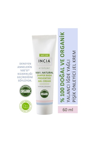 INCIA %100 Doğal Pişik Önleyici Jel Krem Organik Yalancı İğde Bakım Kremi Bitkisel 60 ml