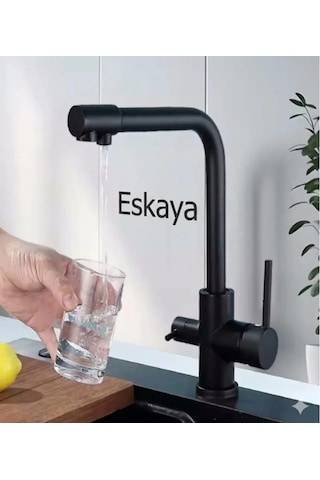 Eshome Siyah Krom Arıtmalı 3 Yollu Mutfak Eviye Batarya Muslugu