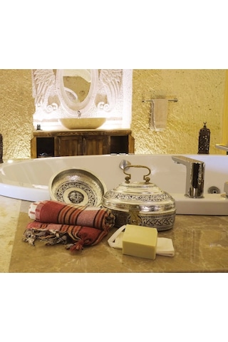 Bakır Hamam Seti Oyma Nakış İşleme Gümüş Renk Kalaylı Gümüş