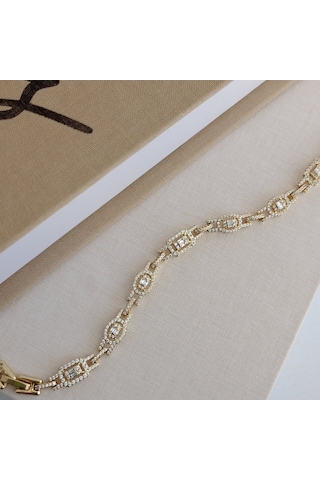Lente Aksesuar Gold Baget Ve Yuvarlak Full Zirkon Taşlı Lüks Bileklik - 14k Altın Kaplama Xuping Altın