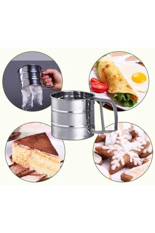 Pişirme Un Elek Çift Katmanlı İnce Örgü Pudra Şekeri Çalkalayıcı Duster El Paslanmaz Çelik Elek Pişirme Kek Un Elek Aracı Mutfak Malzemeleri Gümüş