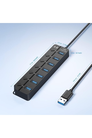 7 Bağlantı Noktası Usb 3.0 Hub, Dizüstü Bilgisayar İçin Uzun Kablo, Pc, Macbook