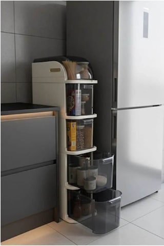 Piev Slim 5 Katlı Çekmeceli Tekerlekli Mutfak Ve Banyo Dolabı Beyaz