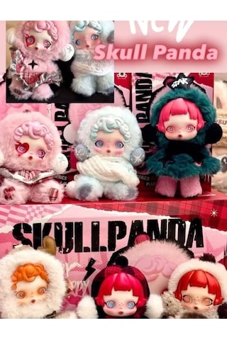 Skull Panda Kırmızı Kutu Sürpriz Bebek Anahtarlık Çanta Süsü Charm Skullpanda Peluş Anahtarlık