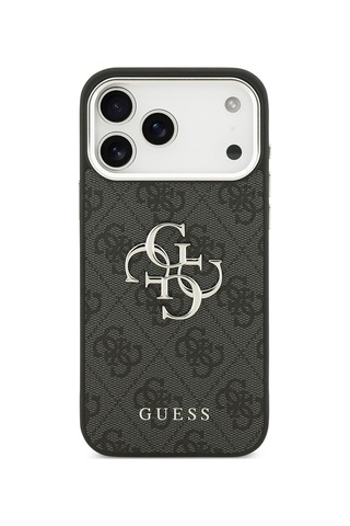 Apple Uyumlu iPhone 17 Pro Max Kılıf Guess Lisanslı Gümüş Kamera Çerçeveli 4g Desen Büyük 4g Ve Yazı Logolu Siyah Siyah