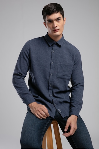 Lee Cooper Tiles Erkek Dokuma Uzun Kol Gömlek İndigo-21495 İndigo