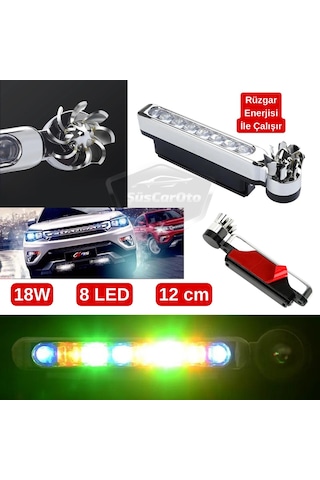 Araç Oto Rüzgar Enerjili Kablosuz 8 Ledli Gündüz Farı Araba Fırfırlı Elektriksiz Gündüz Ledi Lamba Su Geçirmez Renkli Rgb 00 Şüscaroto Aksesuar