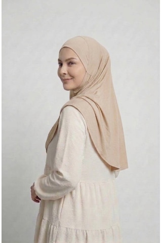 Alivascarf Pratik Hijab Sandy Şal - Hazır Türban Tesettür Eşarp Namazlık Namaz Örtüsü Açık Bej