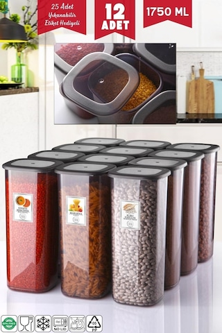 Nandy Home Etiketli 12 Adet 1750 Ml Ekonomik Kırılmaz Antrasit Saklama Kabı Antrasit