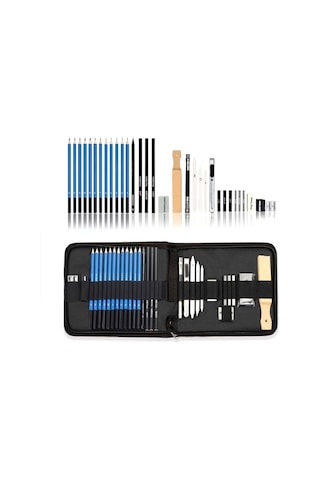 Kara Kalem Çizim Seti, Eskiz Kalem Seti, Dereceli Kalem Set, Hediye-çanta Kalemlik-33parça