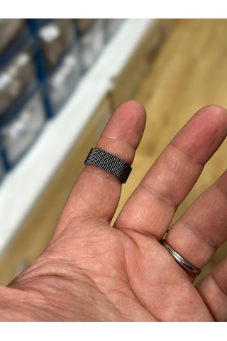Takı Dükkanı 8 MM Füme Esnek Örgü Hasır Çelik Unisex Yüzük Sba