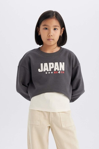 DeFacto Kız Çocuk 2'li Takım Crop Bisiklet Yaka Baskılı Sweatshirt Atlet D8820A825SPAR104 Antrasit