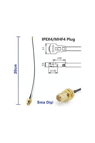 20cm Sma Dişi Ipex4 Mhf4 Rf Bağlantı Kablosu Sma Dişi Soket To A