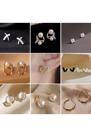 Mizaç Bayanlar Hafif Lüks İnci Çift Katmanlı Küpe Elmas Küpe, Şartname: Eh1034