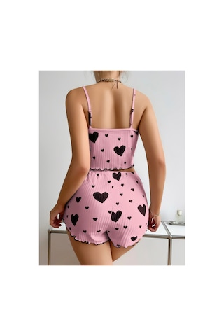 Lily Bianca Nightwear Kalp Desenli Mini Şortlu Penye Gecelik Pembe