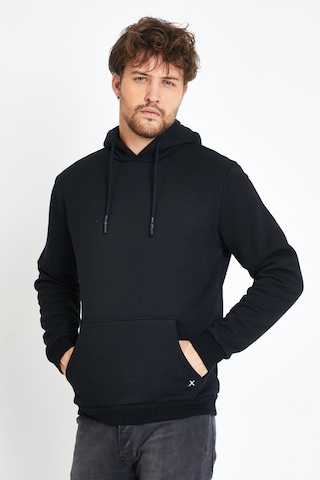 Polostate Erkek Kapüşonlu Kanguru Cep 3 İplik Sweatshirt Siyah