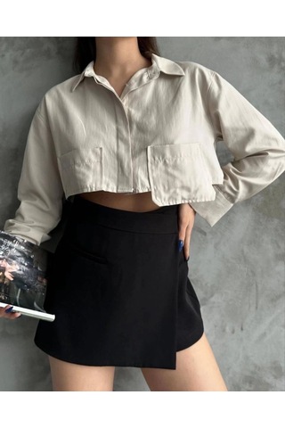 Poplin Crop Gömlek Bej S3060 Bej