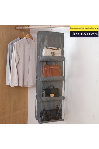 Gri 4 Katlı 8 Izgaralı Saklama Çantası, Çift Taraflı Altı Katlı Asma Çantası Gri
