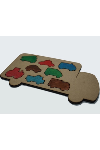 Çocuklar İçin Eğitici Ve Öğretici Ahşap Yapboz Puzzle Bul Tak Taşıtlar Arabalar Şekil Renk Eşleştirme Arabası